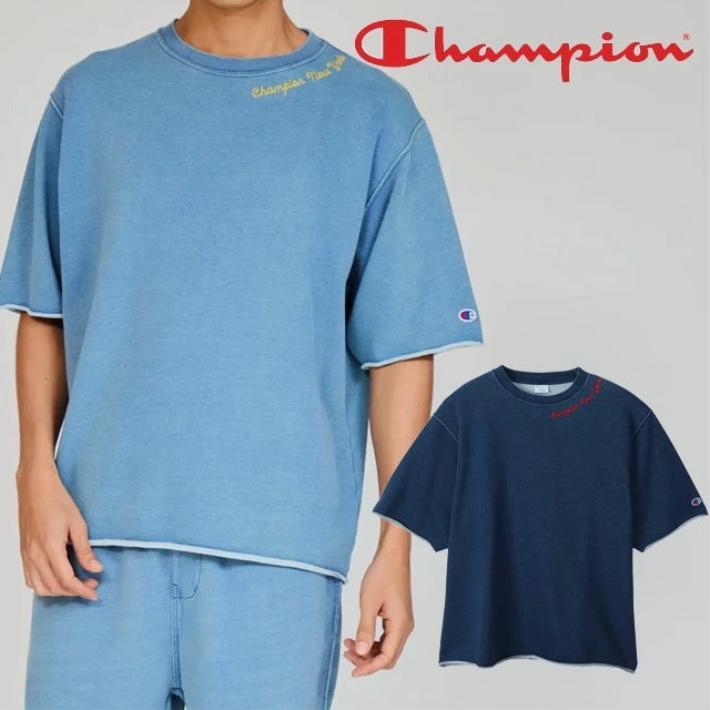 チャンピオン Tシャツ トップス メンズ C3-B011 ショートスリーブスウェットシャツ レディース スウエットティー 半袖 ハーフスリーブ ギフト ウエア カジュアル 無地 ロゴ 刺繍 青 紺