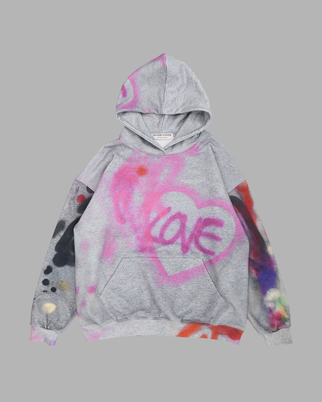 【THE MUSEUM VISITOR】 LOVE MULTI SPRAYED PRINTED HOODY : GREY