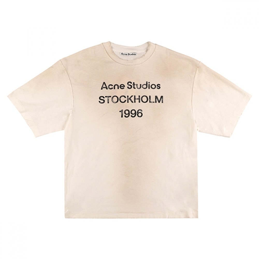 Acne Studio CL0196 ダスティホワイトストックホルムロゴプリントパブリックショートスリーブTシャツ