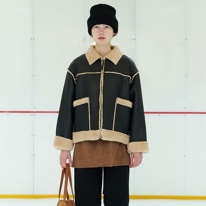 【PESTO】 OVERSIZED LEATHER FUR JACKET : BLACK