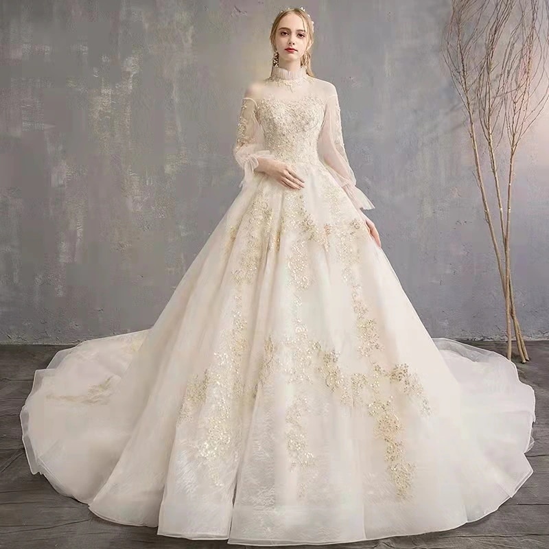 ウェディングドレス ウェディングドレス白 パーティードレス露背 刺繍レース 花嫁ロングドレス