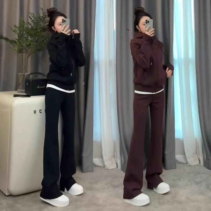 ハイエンドのカスタマイズ-春と秋のプラスサイズファット mm スポーツウェア スーツ女性のフード付きジャケット ストレート ワイドレッグ パンツ 2 点セット 2-300 斤 4,809円