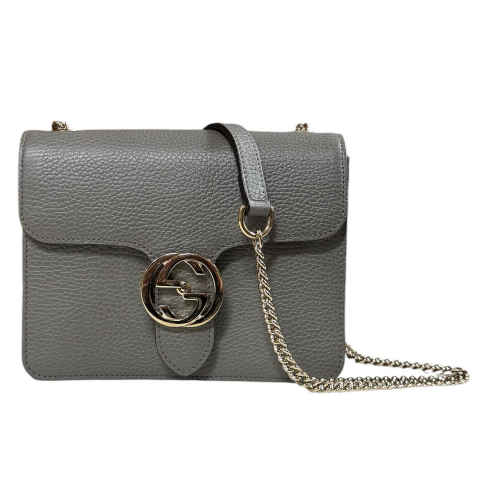 グッチ アウトレット品 インターロッキングG ショルダーバッグ レザー 510304 グレー GUCCI 中古