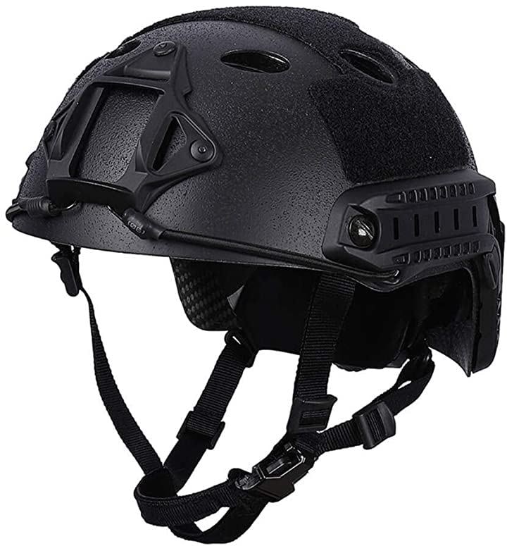 サバゲーヘルメット ダイヤル調整式 空気穴 タクティカルヘルメット ミリタリー サバイバルゲーム マウントベース サイドレール ベルクロ ビジョン ライト 装着可 黒 (黒)