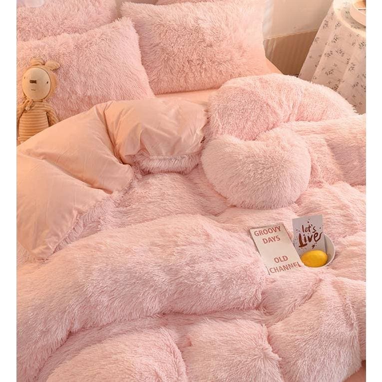 秋冬 掛け布団カバー 毛足の長い布団カバー 厚手 可愛い 枕カバー 寝具カバーセット ふわふわ 保温 4点セット 暖かい