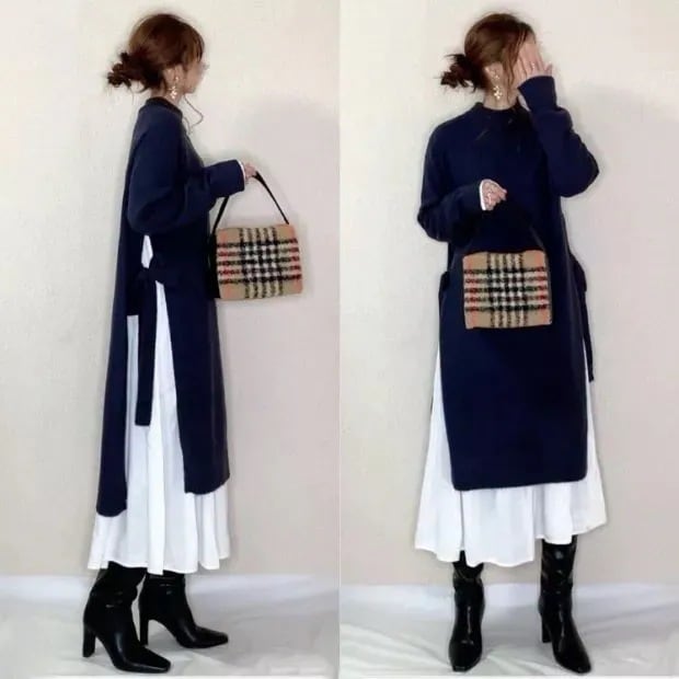 【再入荷予定】 秋 服 エレガント 長袖 スリット ハーフネック ニットセーター ハイウエスト Aライン レディース スカート セットアップ 2点セット