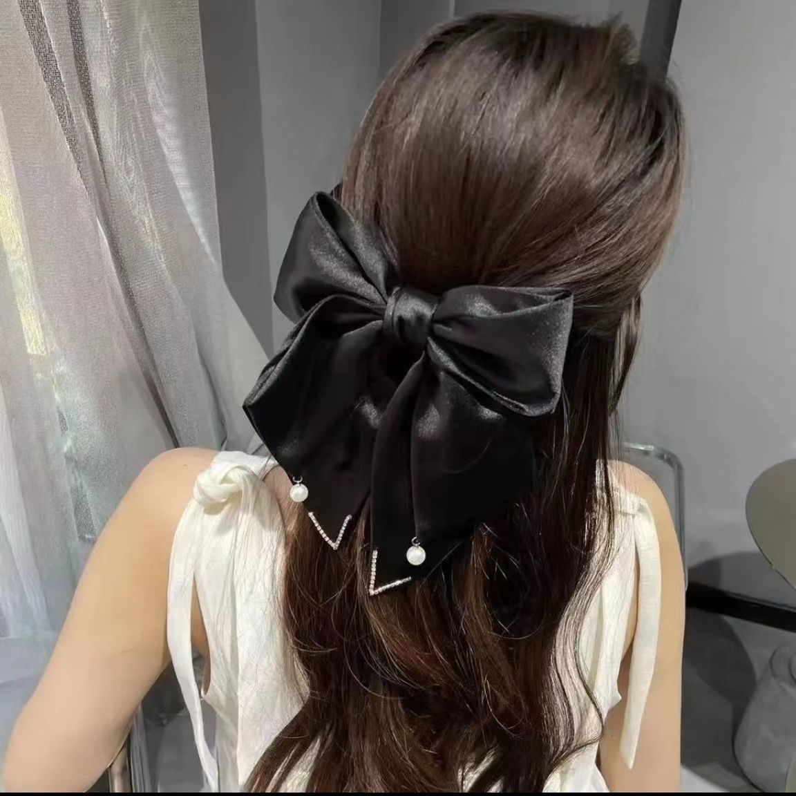 大人気！ 韓国版リボンヘアピンロングパール逃げ姫後頭部ヘアピンマルチサテン新作ヘアアクセ女 ヘアクリップ メガ割 福袋 アウター ゲームソフト マスク下着 コート パジャマ 外 コート