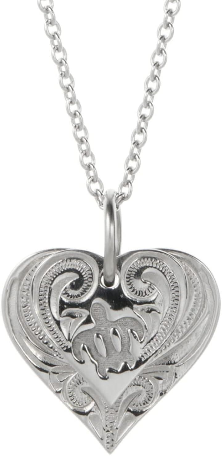 Piena ピエナサージカルステンレス316L ハワイアンジュエリー ハート 2枚 ホヌ 亀 ダブルプレート プルメリア スクロール ネックレス シルバー(シルバー(チェーン45cm))