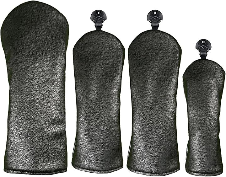 h＆b ゴルフ ヘッドカバー 高級 高耐久性 PVC クラブヘッド ゴルフクラブ用 ゴルフギア(黒レザー調, フルセット)