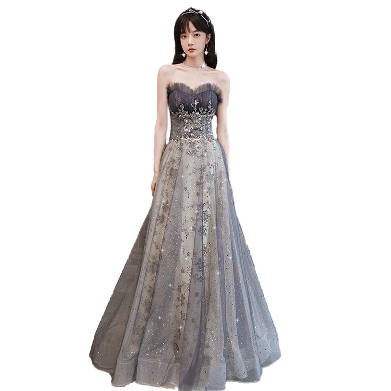 ロングドレス 演奏会 結婚式 ドレス チュール レース マキシ丈 パーティードレス フォーマル パーティドレス ピアノ 発表会 二次会 ウェディング 花嫁006-240