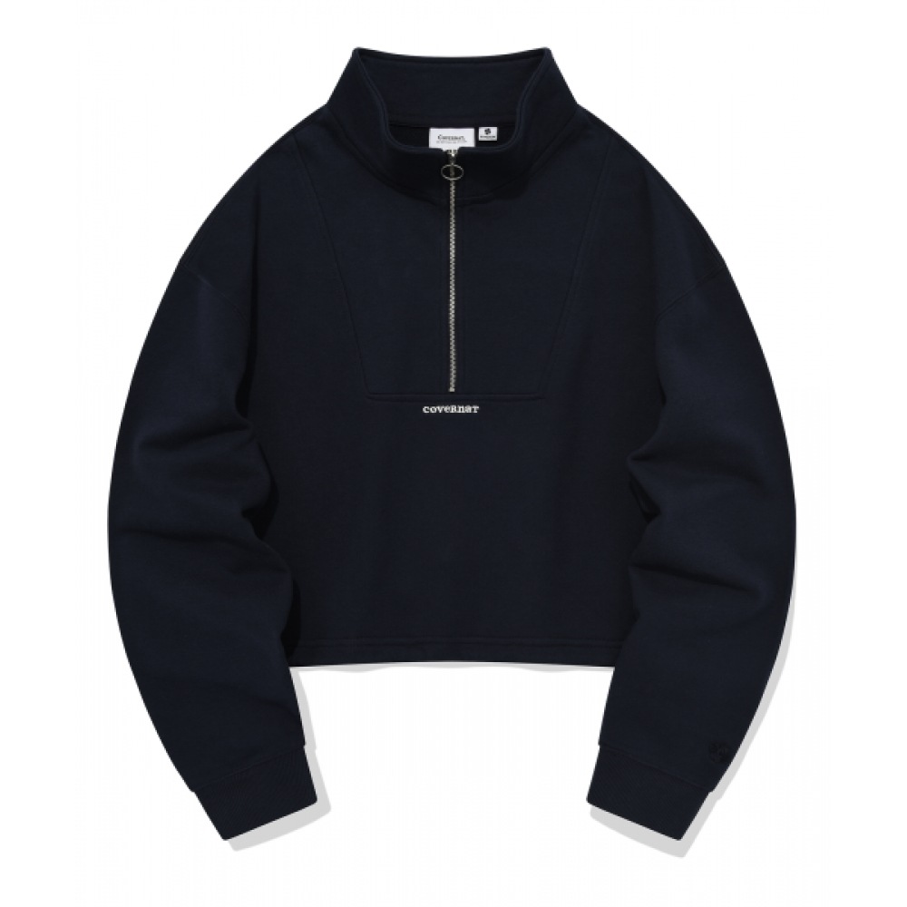 COVERNAT 女性用ハーフジップアップストリングスウェットシャツネイビー