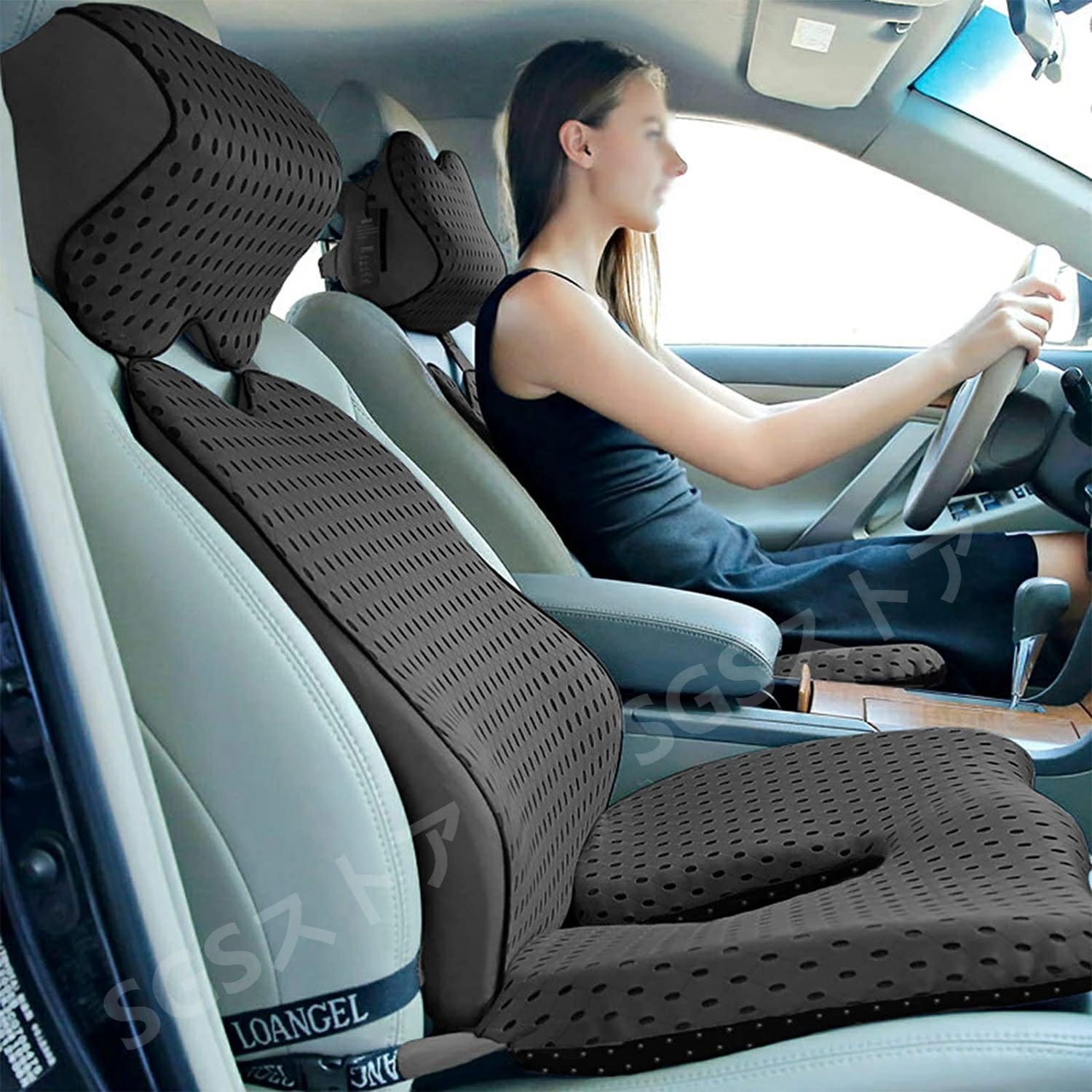 カーシートランバーサポートクッションメモリーコットンソフトウエスト＆バックマッサージ腰痛リリーフ枕