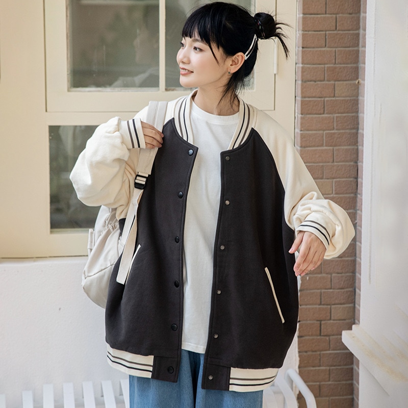 Huangzheng の秋冬女性用自家製コントラストカラー野球ジャケット新しいスタイル日本のカレッジスタイルの緩い学生ジャケットトップ