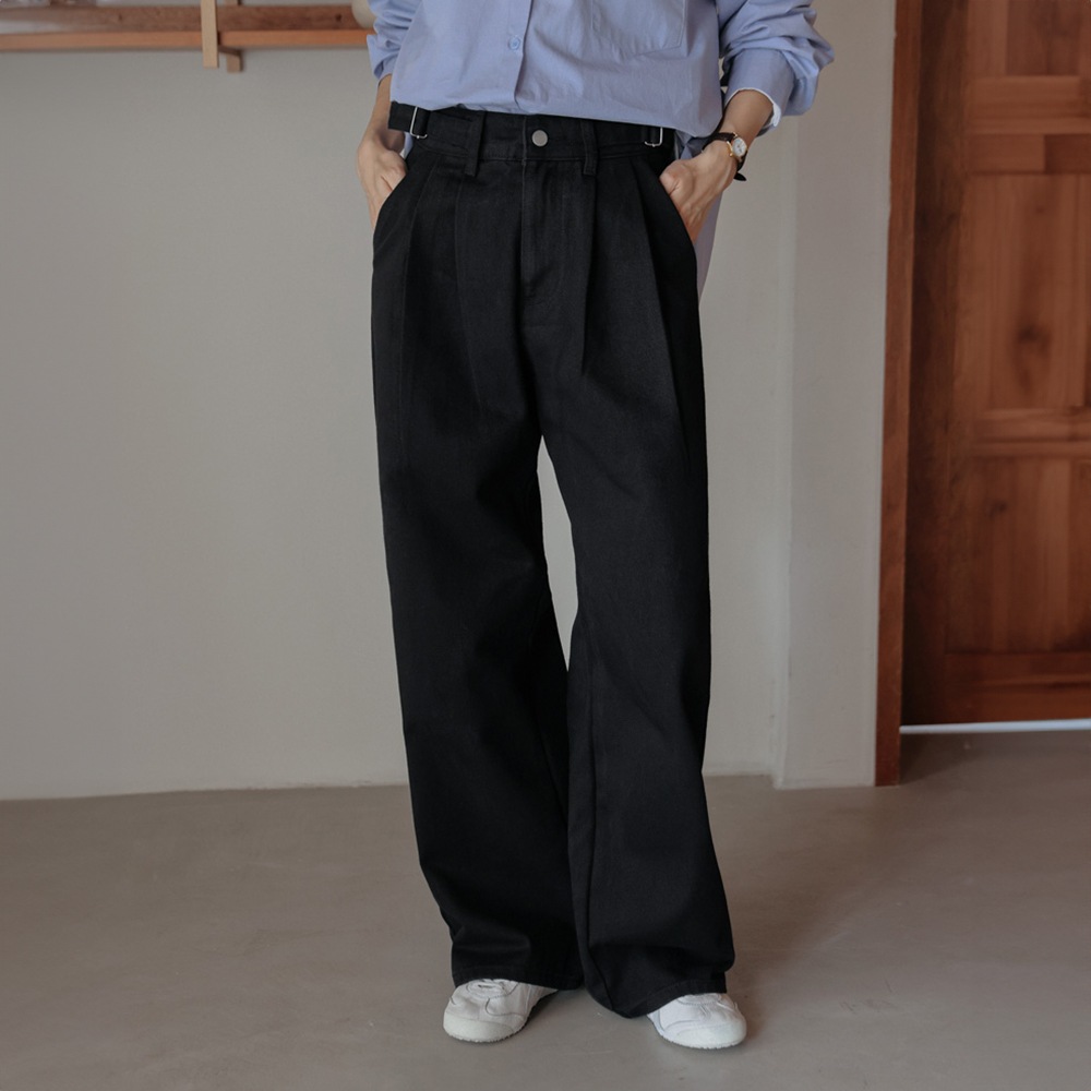 [S-2XL] ウエストに調整ボタンワイドパンツ