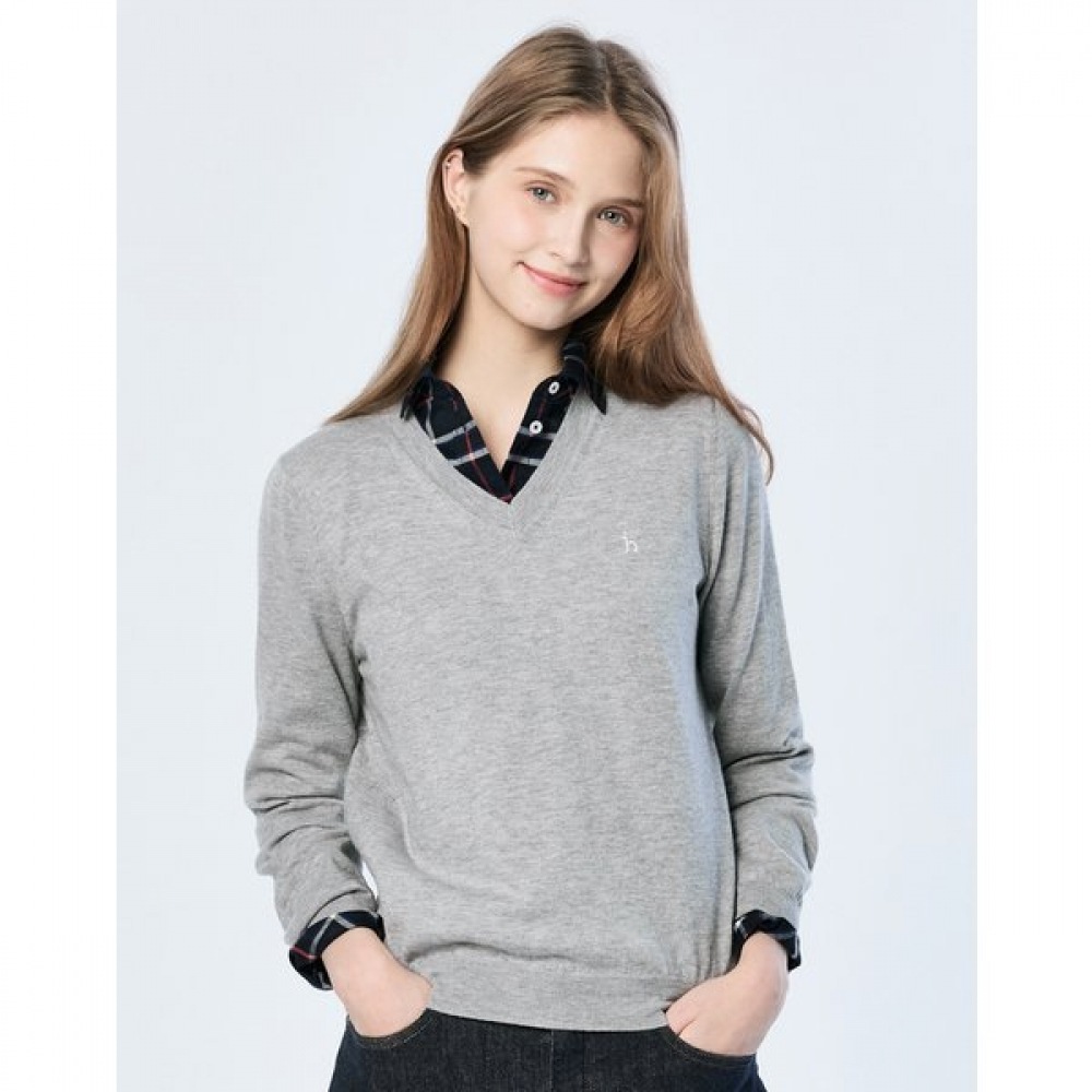 [25SS] VネックウールブレンドロングスリーブプルオーバーグレーHSSW5AC15G1