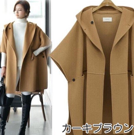 【取寄：納期2週間】ポンチョ コート レディース 大きいサイズ ケープコート アウター フード付き 秋冬新作 秋冬 秋 冬 新作 ポンチョコート レディースコート ケープ 防寒 ケープ風