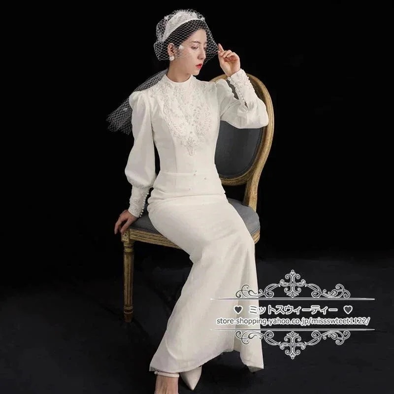 【急速出荷!】ウェディングドレス二次会結婚式ブライダル長袖レトロフォト前撮り花嫁リゾートウェディング記念撮影ウエディングドレスガーデンウエディング3549