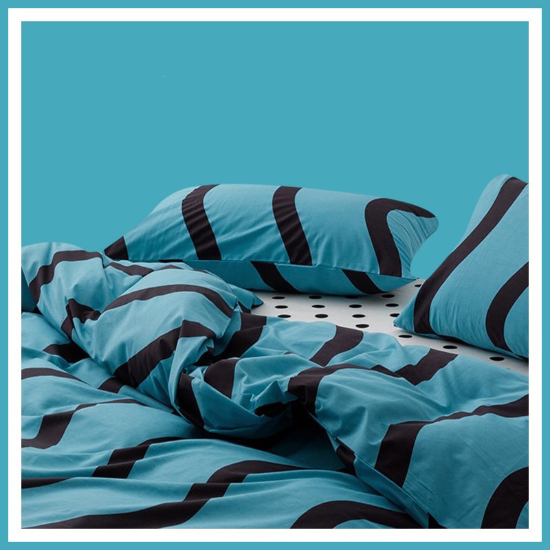 シンプルなinsすべての綿4ピースセットブルーストライプスモールフレッシュピュアコットンキルトカバーベッド4ピースセットインターネットセレブスタイル