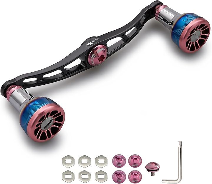 V2.0 105/115mm ベイト リール ハンドル 航空アルミ製 シマノ ダイワ アブガルシア 通用 Engn series(ブラック＆桜ピンク, V2.0 - 115mm)