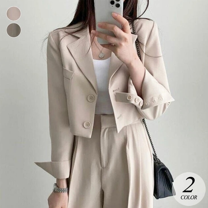 【2025新作 急速出荷】ショート丈 ジャケット センタープレス ワイドパンツ セットアップ スーツ 上下 セット パンツ テーラード ワイド ゆったり きれいめ 上品 カジュアル 仕事 ビジネス 春