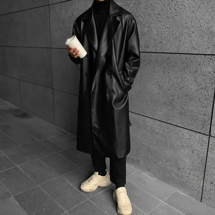 メンズ PUアウター 防風 ロング丈 コート ジャケット韓国 ファッションDYDM