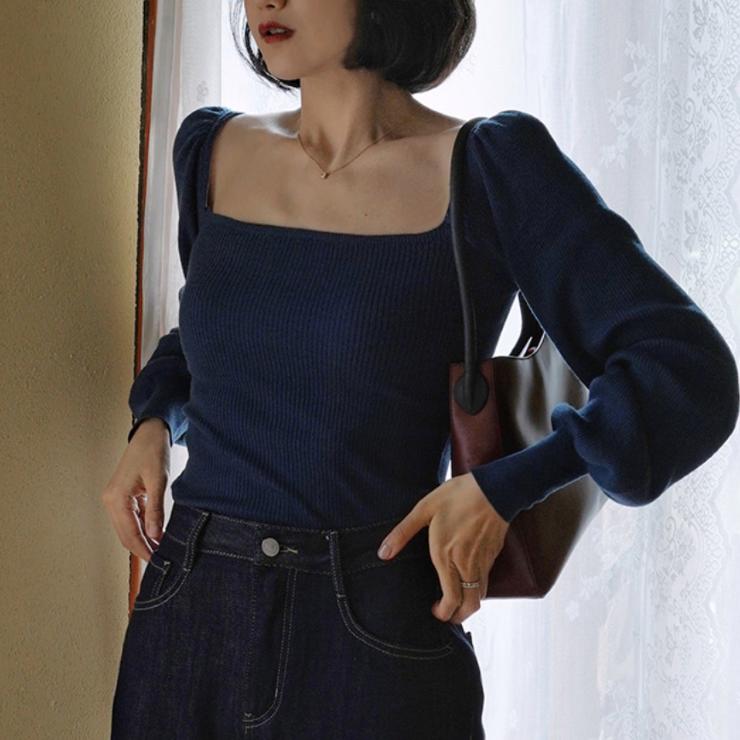 スクエアカットクラシカルニット ニット Knit トップス セーター Sweater レディー