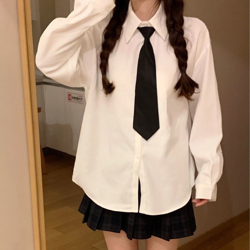 白 シャツ レディース 長袖 アウター インナー インナー 学生 ゆったり シャツ トップス レディース おしゃれ89