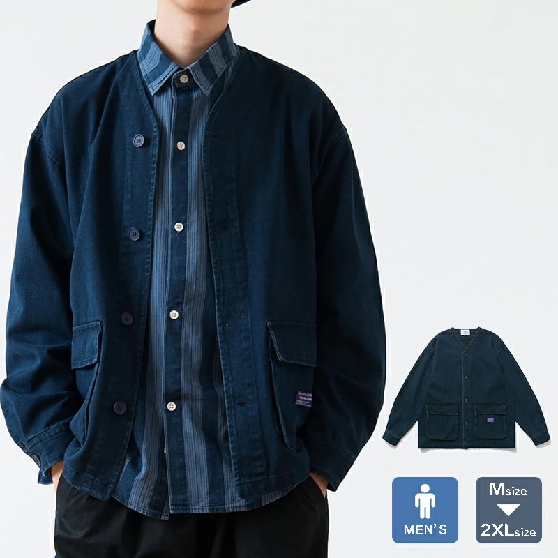 デニムジャケット インディゴブルー 藍染め デニム ワイド おしゃれ Gジャン メンズ 男性 ジャケット カジュアル コットンシャツ 秋 秋春服 M-XXL