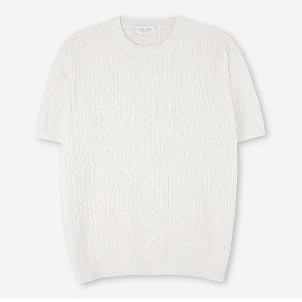 メンズケーブルリネンラウンド半袖ニットTシャツ AT-KNH-Q012-アイボリー