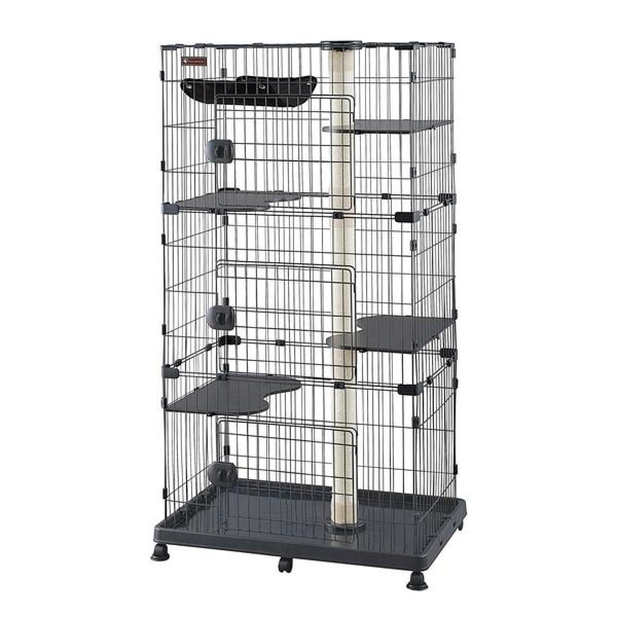 アイリスオーヤマ キャットランドケージ ワイド PCLC-903 ダークグレー　3段 猫用 スリムタイプ キャスター付 ハンモック付 【お客様組立】