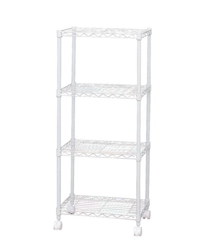 ラック メタルラック本体 カラーメタルラック 防サビ 幅44.5×奥行32.5×高さ102.5CM 4段 キャスター付き ホワイト ポール径19MM CBM-44104