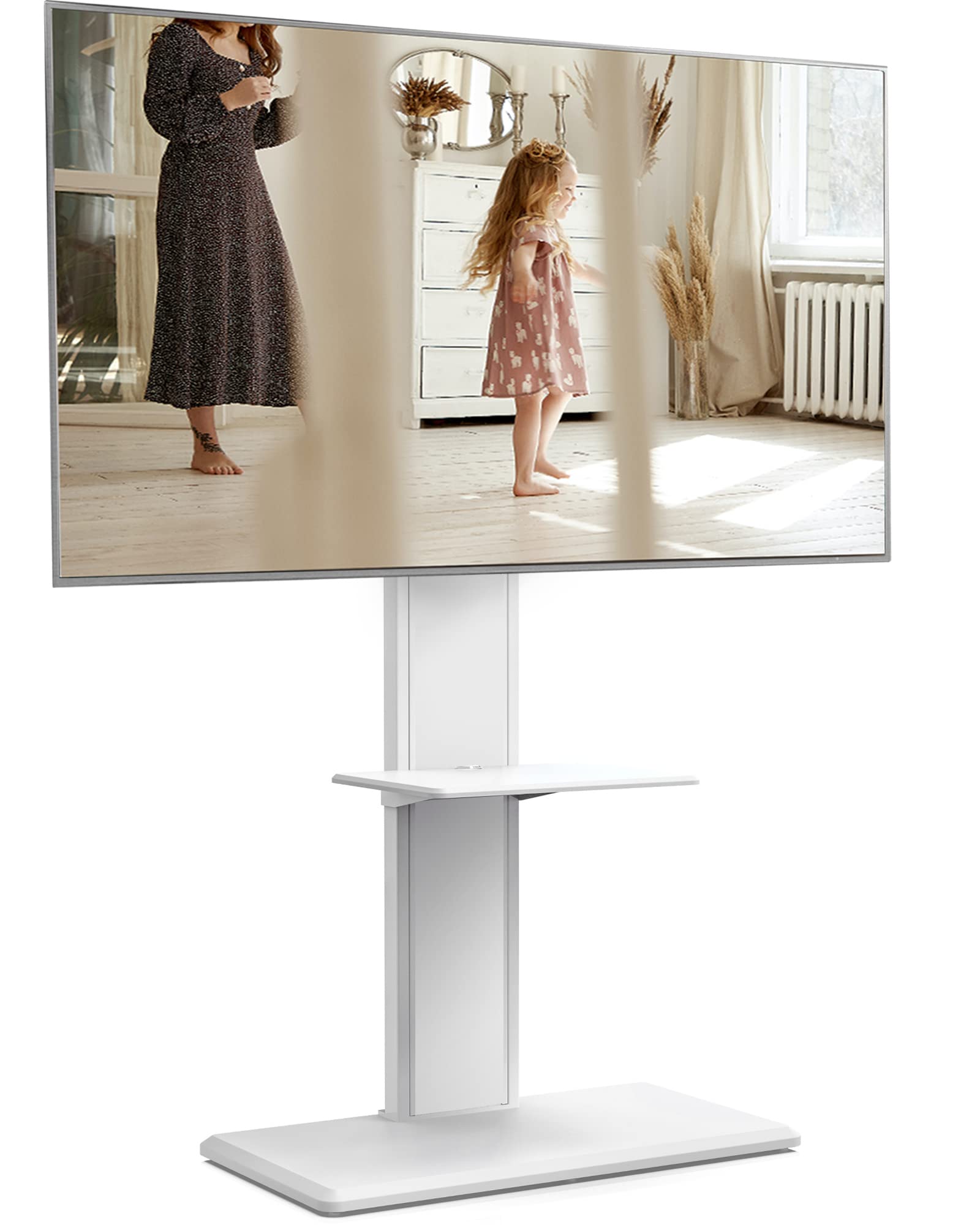 テレビスタンド 32-65インチテレビ対応 壁寄せ テレビ台 キャスター付き 可動タイプ 背面収納付 高さ角度調節可能 耐荷重40kg 中段棚一枚付 ホワイト オーク色 裏表両用 53383