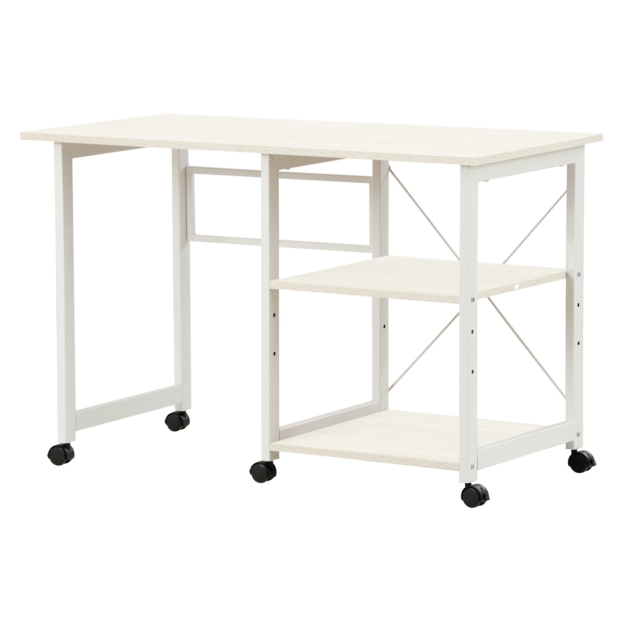 【国内出荷-送.料.無.料】【値上げ予定12月8日～】【新品登場】パソコンデスク折りたたみデスク簡易デスクオフィスデスクキャスター付き【ホワイト】学習デスク3段収納ラック～249