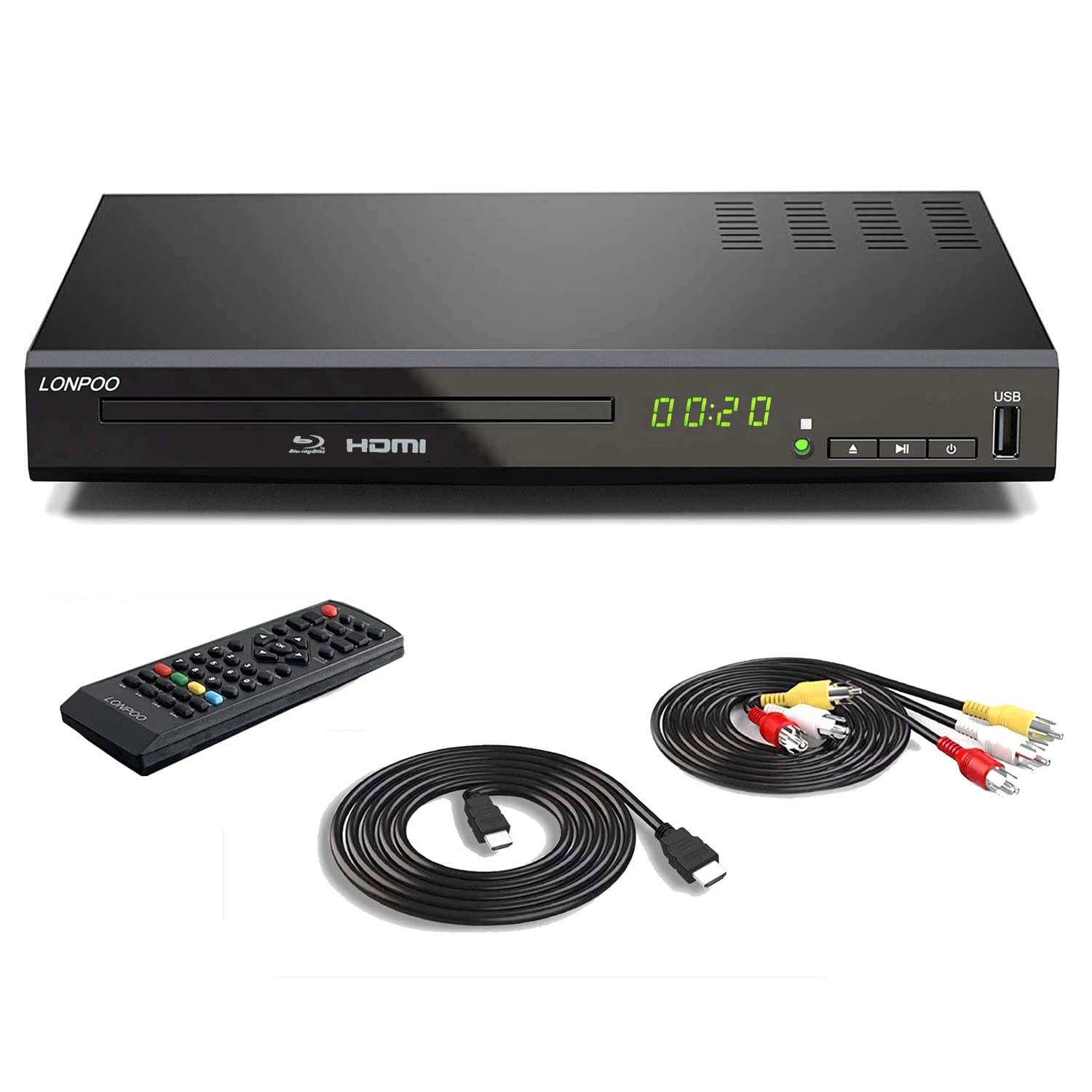 LONPOO DVD ブルーレイプレーヤー フルHD1080p DVDプレーヤー CPRM再生可能 HDMI/同軸/AV出力 高速起動 PAL/NTSC対応 USB/外付けHDD対応 Blu-rayリ
