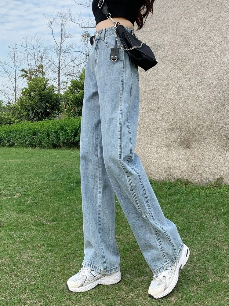 ワイドレッグジーンズ女性新しいハイウエストの薄いドレープl小さなルーズストレートドラッグパンツ春秋冬秋