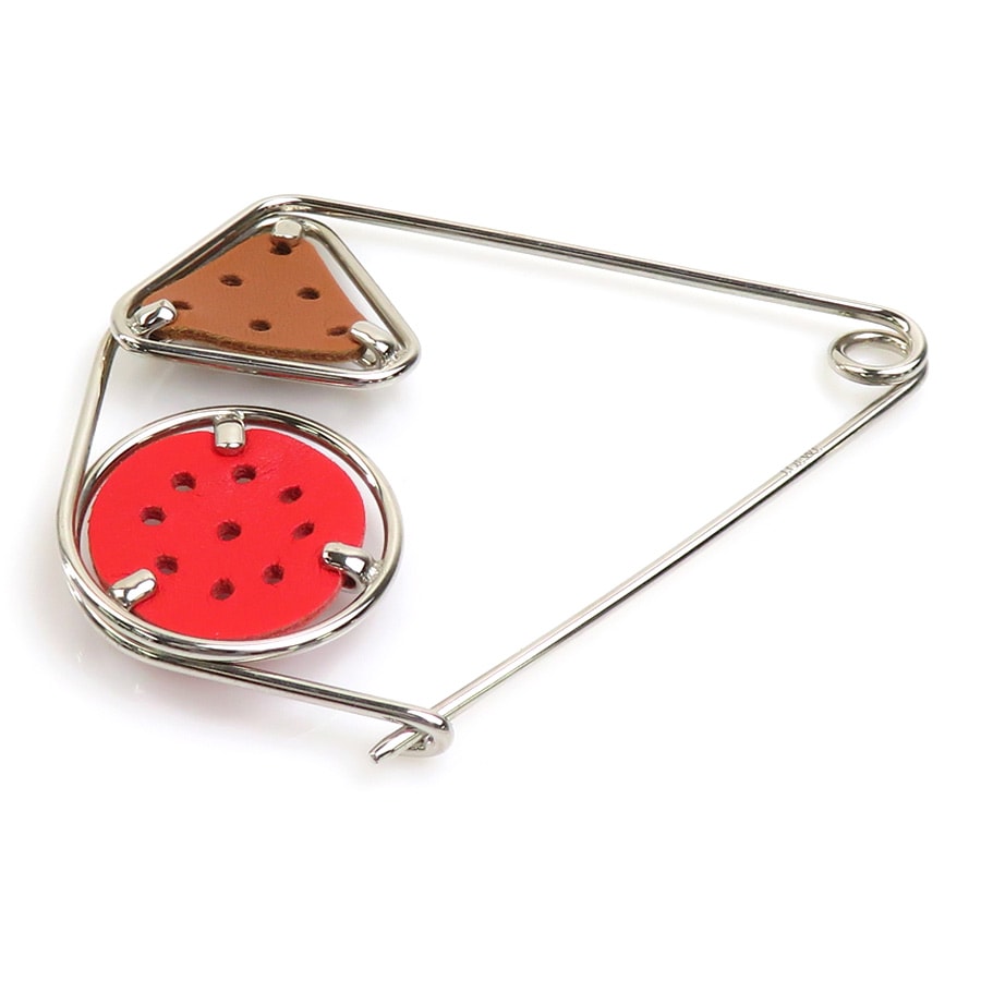 ロエベ LOEWE ブローチ レザー/メタル レッド×ブラウン×シルバー ユニセックス h30029g