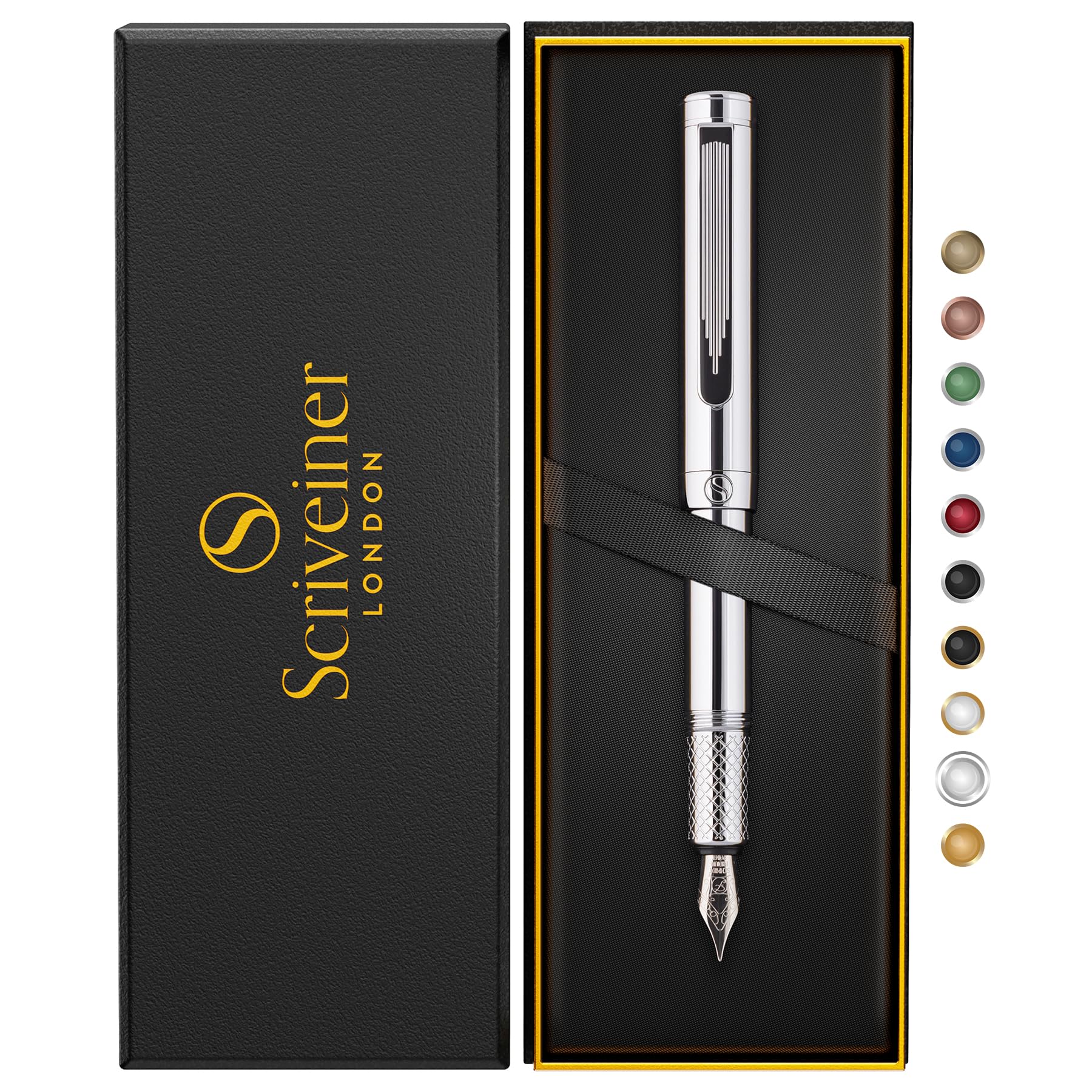 Scriveiner 高級 EDC 万年筆（細字） 華やか 重厚感 ポケット ペン クローム仕上げ Schmidt ドイツ製ペン先 コンバーター 最高のライティングペン ギフトセット 男性用 女性用 8,872円