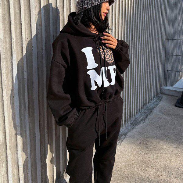 （SET）裏起毛ヒョウ柄フードセット 冬 女性 裏起毛セット