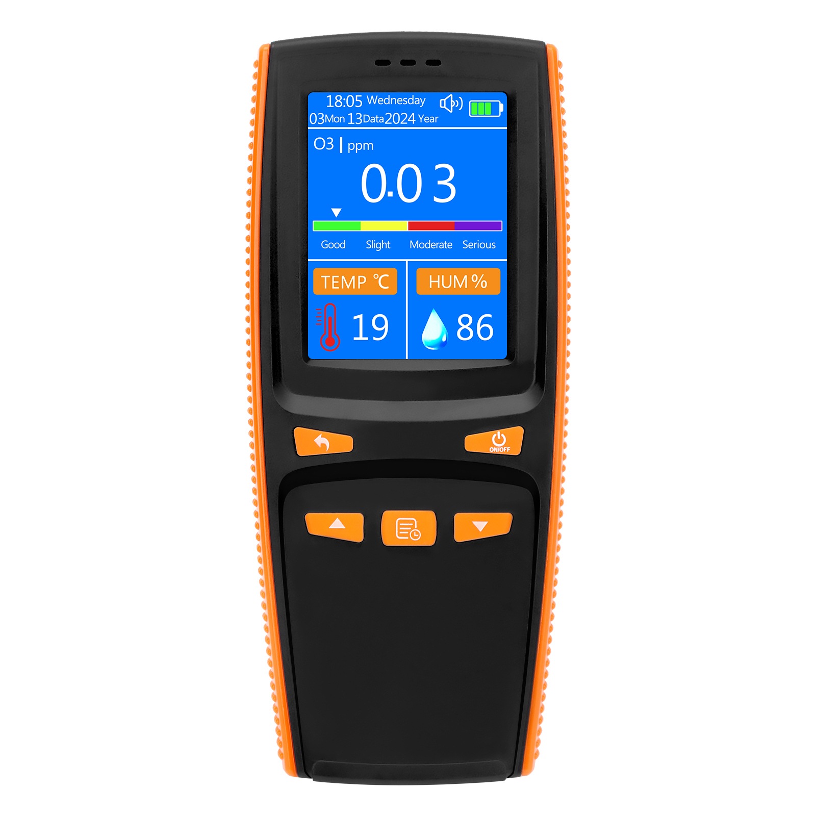 オゾン濃度測定器 デジタル O3オゾン測定器 O3ガス漏れ検知 0-5ppm オゾン/温度/湿度測定 USB充電式 多機能 高精度 オゾン計 ハンディタイプ O3検知器