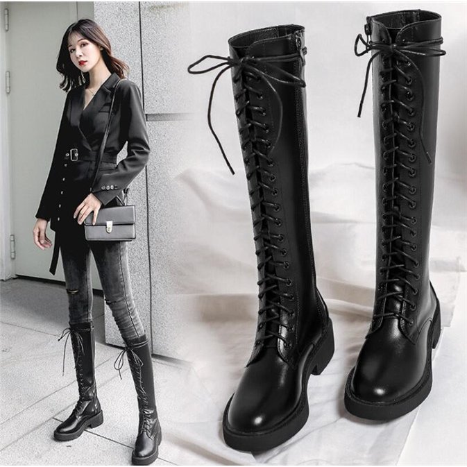 長靴 レディース ロングブーツ ワークブーツ ミリタリー ロング 秋 紐 冬 シューズ 靴