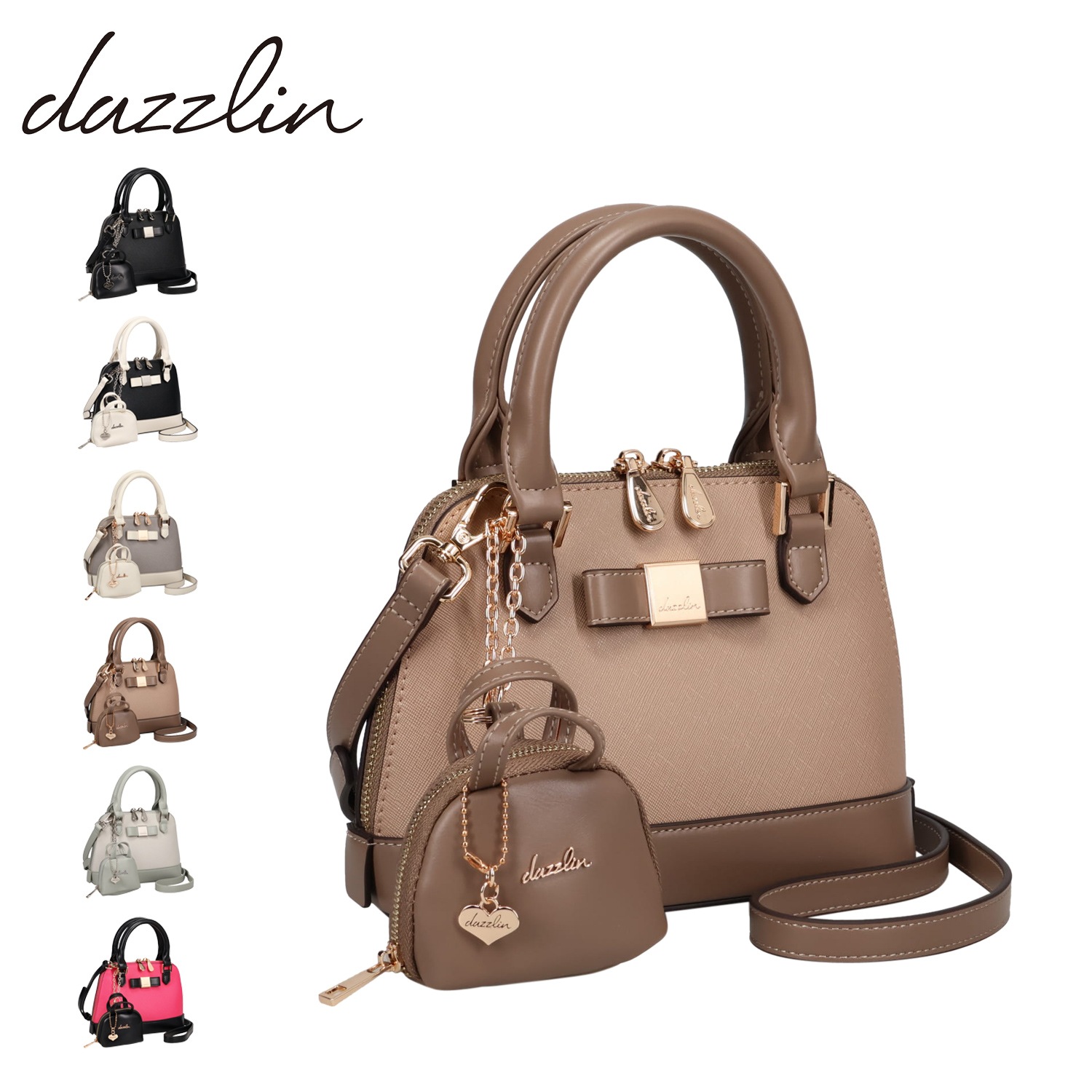 ハンドバッグ ミニ ショルダー レディース 斜めがけ 大人 軽量 バレッタリボン エコバッグ入バッグチャーム付DAZ60010B