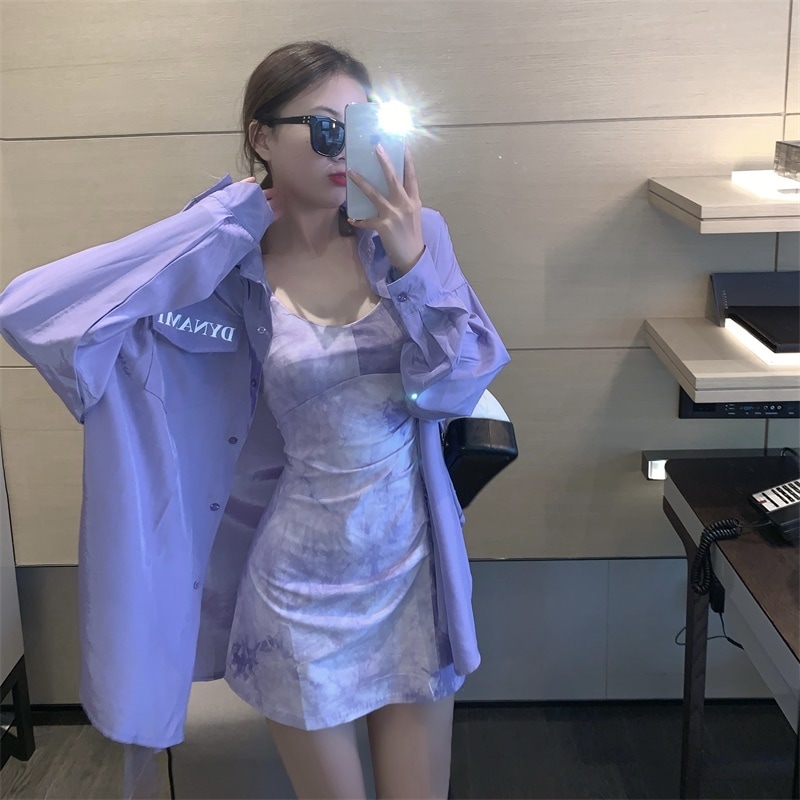 【セットアップ】キャミソールワンピース＋長袖シャツ ツーピース C206