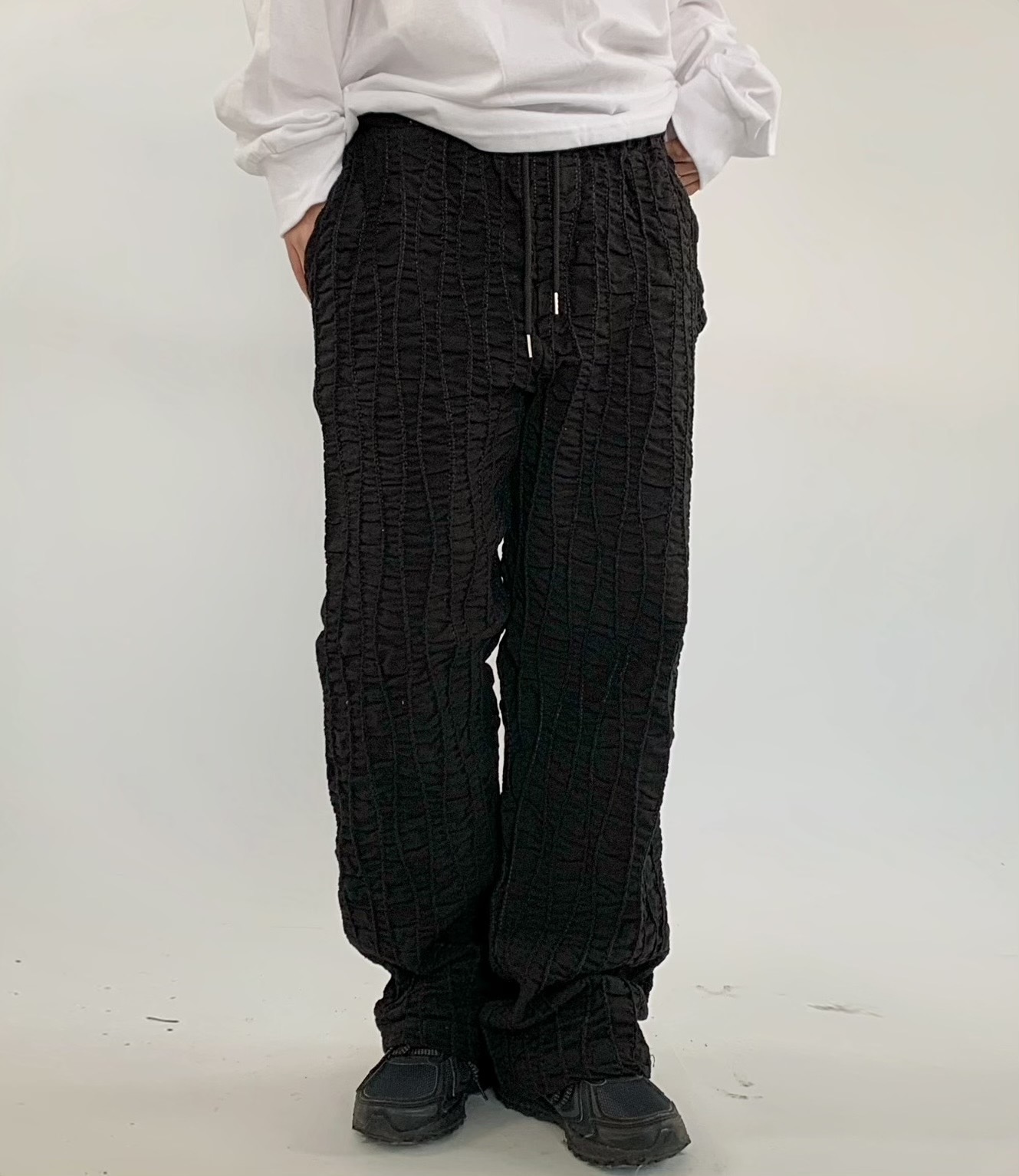 [unisex] ウェーブ リンクル ワイド パンツ 2カラー