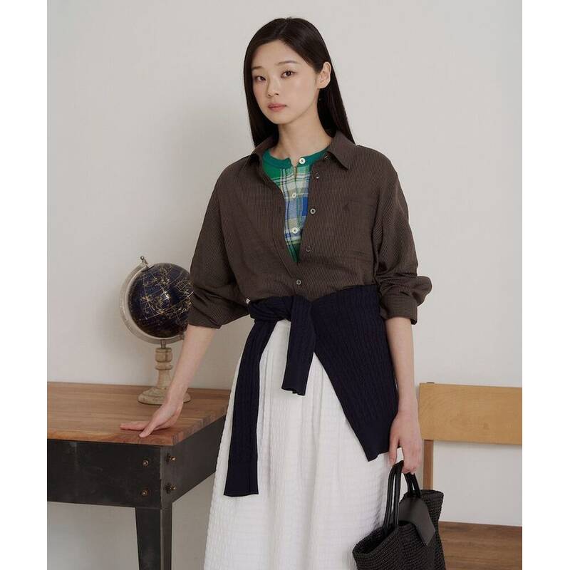 BEANPOLE LADIES シアーツリープストライプ長袖シャツ ブラウン (BF6564C02D) BF6564C02D 423076