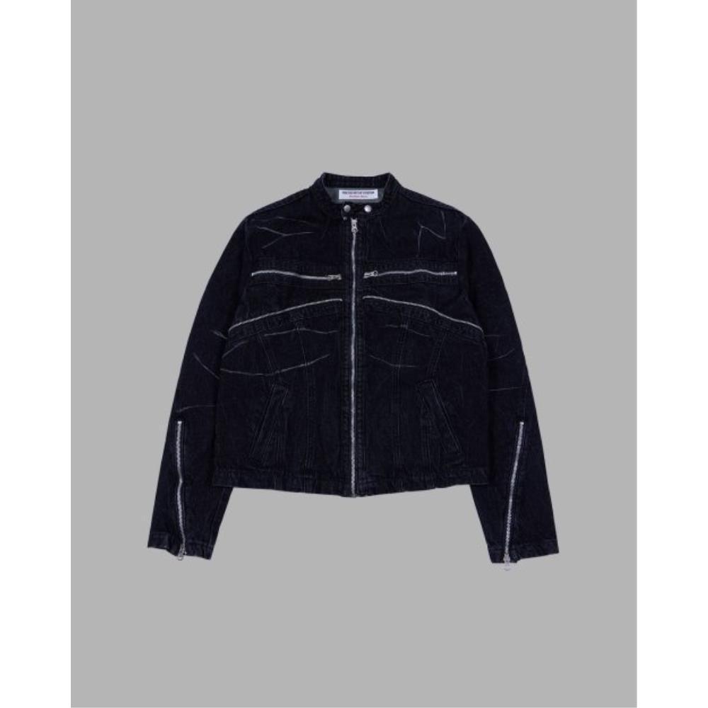 THE MUSEUM VISITOR DENIM ZIPPER BIKER JACKET BLACK 10113