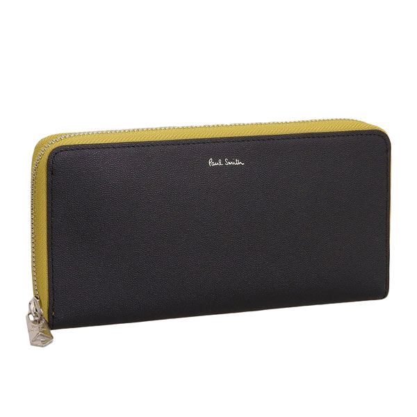 ポールスミス 財布 メンズ 長財布 アウトレット ラウンドファスナー レザー ブラック×グリーンマルチ PAUL SMITH