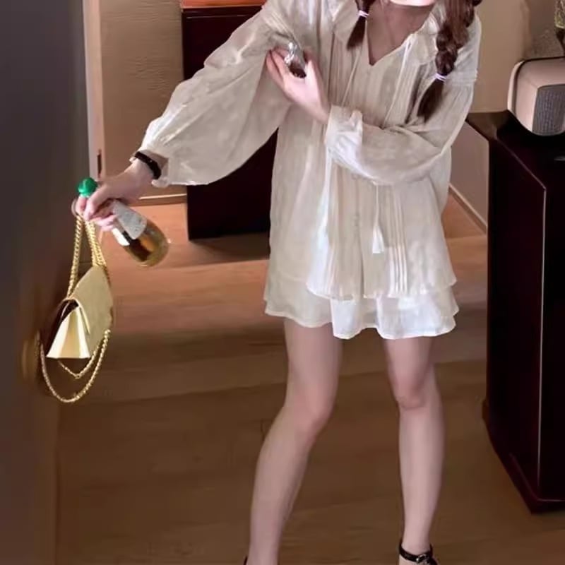 アガリックエッジ女性用薄手日焼け止めスーツスイートランタン長袖2点セットレースアップシングルブレストトレンド 4,893円