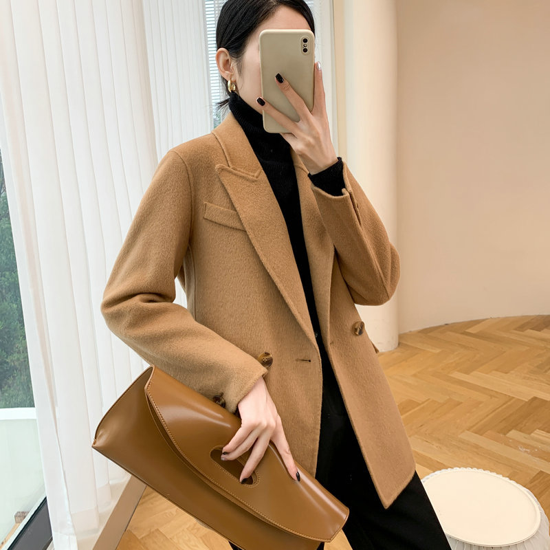 10カシミヤの高級感両面ですねウールコートの女性2023毛ですねコートの肩の短いスーツは小さいです