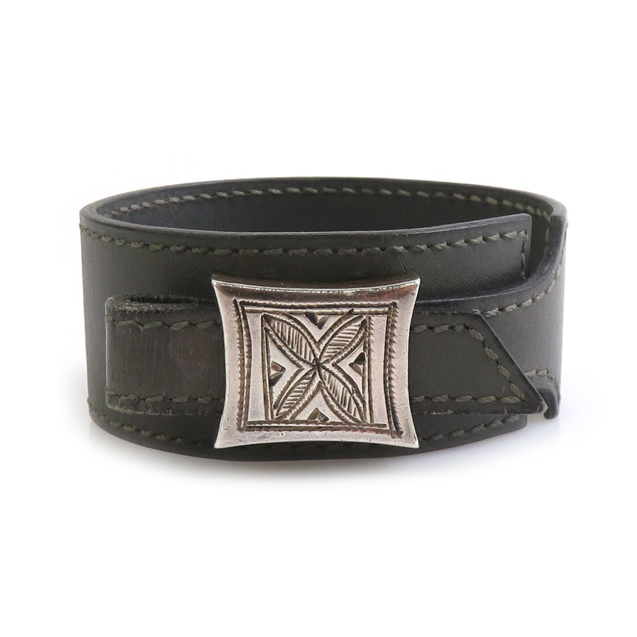 エルメス HERMES ブレスレット トゥアレグ レザー/メタル グレー/シルバー レディース e60630a