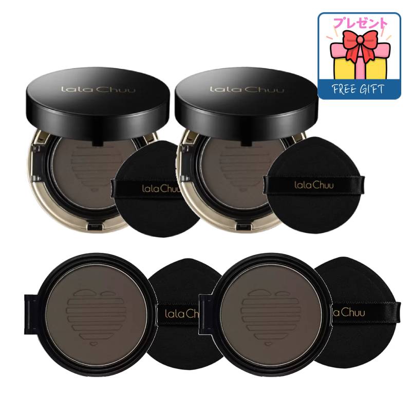 [2+2]ヘアクッション本品15g 2個+リフィル15g 2個ダークブラウン/ヘアファンデーション/ヘアラインカバー/小顔完成/白髪カバー/ヘアライン